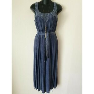Lola P‎ Belted Dress Crinkled Sz S Sleeveless Crochet Scoop Neckline BOHO